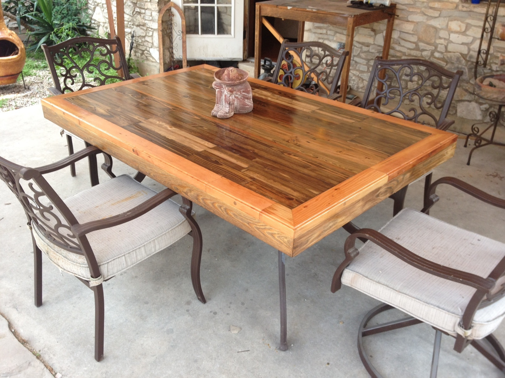 Wooden Dining Table Idea Patio Tabletop Made From Reclaimed Deck Wood