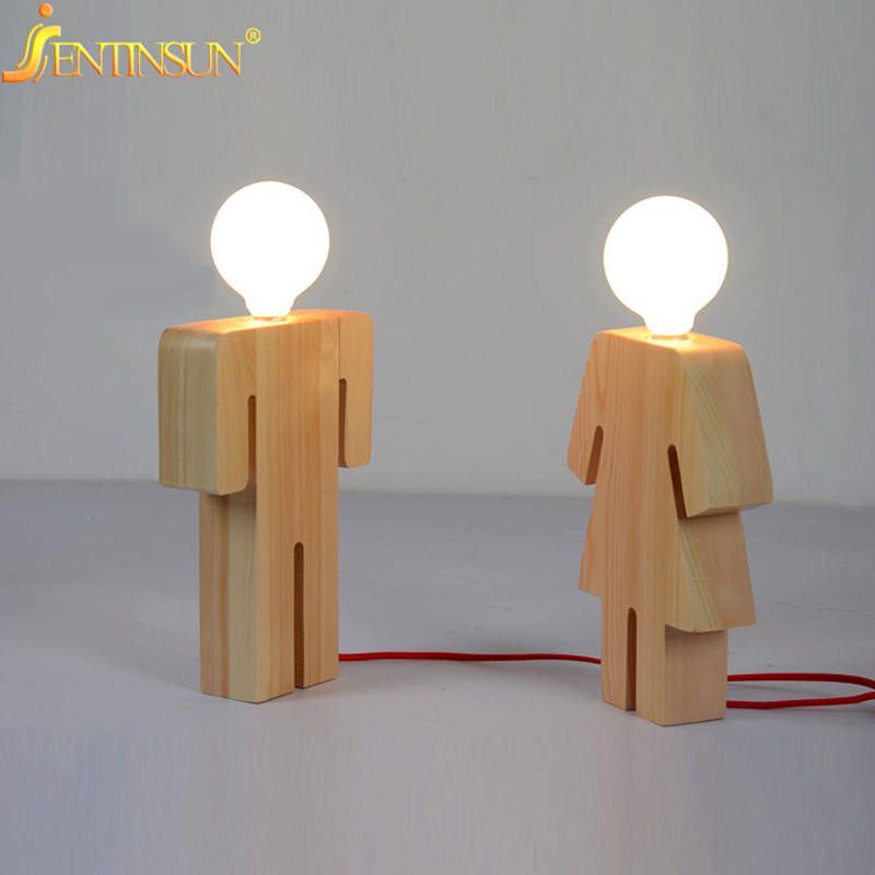 Wooden Lamp Designs Modern Designer Boy Girl Shape Table Lamp Art Decoration