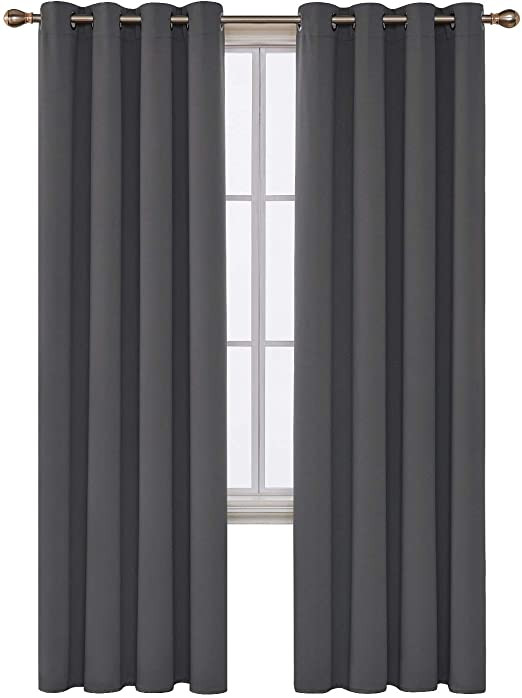 Black and White Bedroom Curtains Deconovo Blackout Curtain for Bedroom 52 by 95 Inch Dark Grey