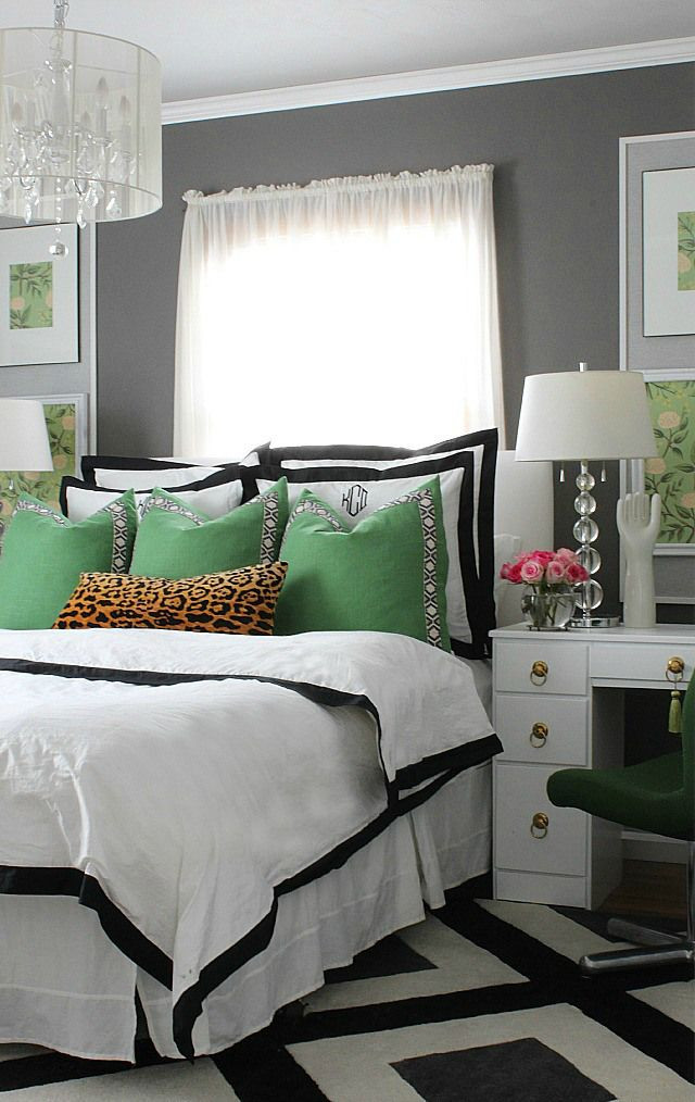 Black White and Gray Bedroom Stunning Bedroom Makeover In Green Black White Gray with