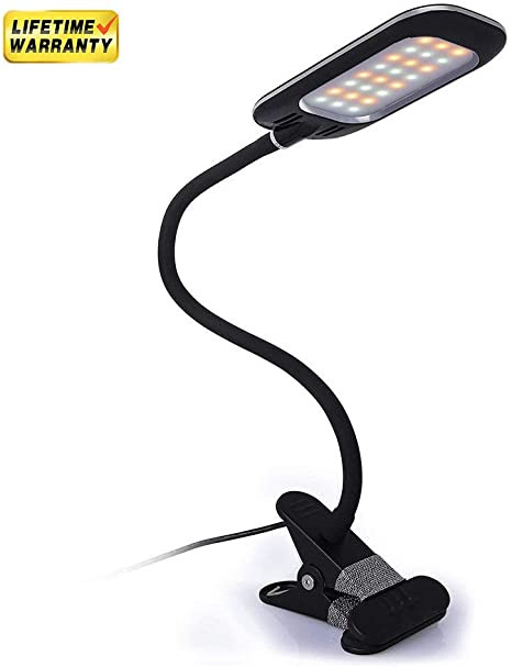 Clip On Bedroom Light Eyocean Clamp Reading Light for Bed Headboard Bedroom with 3 Color Modes 11 Dimming Levels Clip On Desk Lamp Adapter Included 5w Black