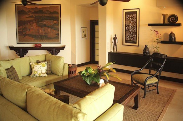 Contemporary asian Living Room island asian Fusion Residence Contemporary Living Room