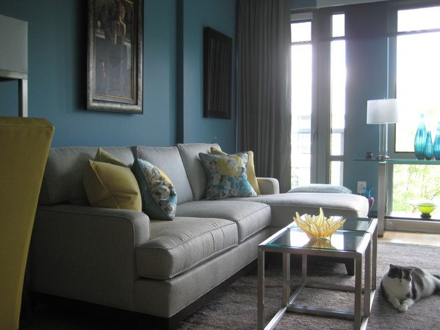 Contemporary Living Room Turquoise Turquoise and Yellow Living Room
