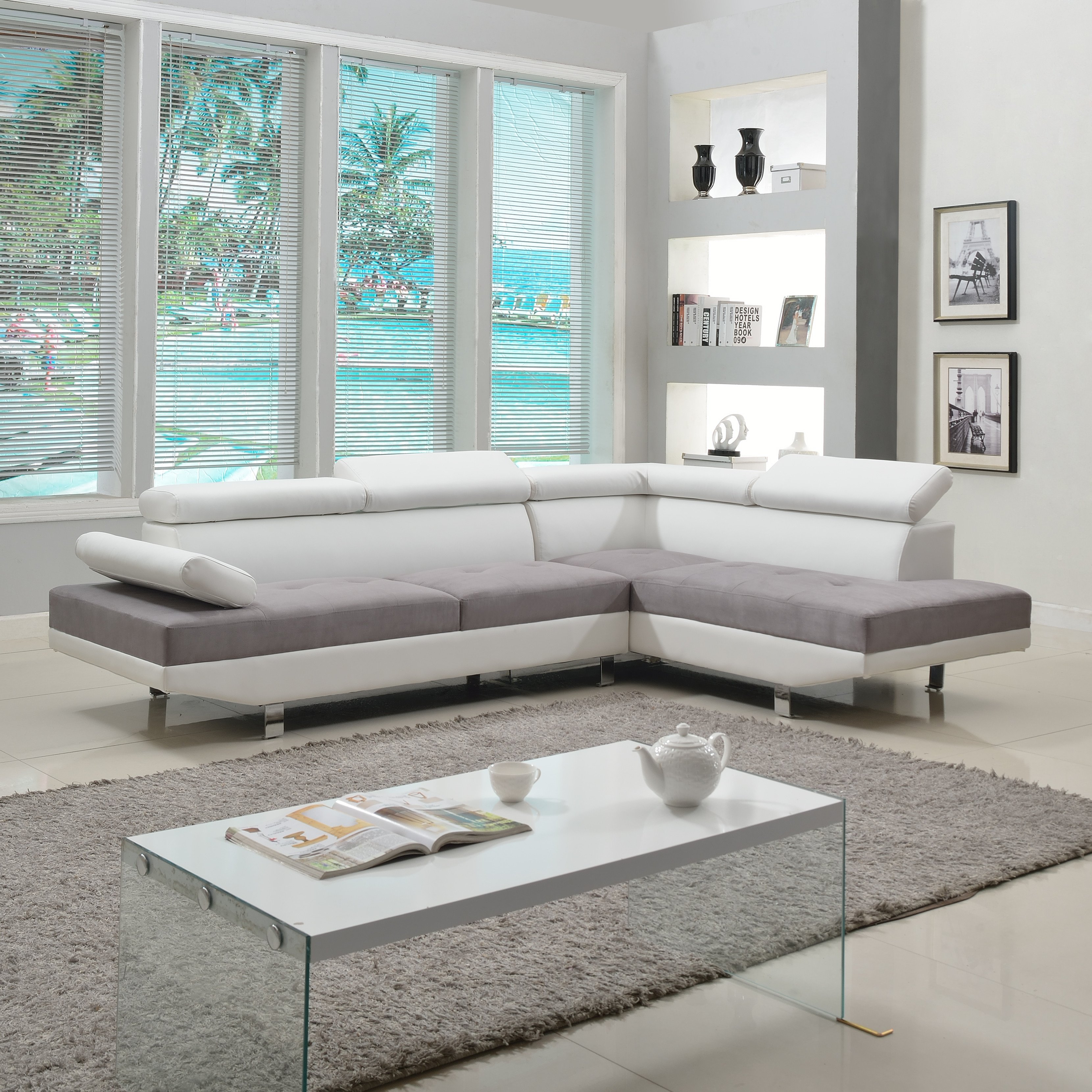 Contemporary White Living Room 2 Piece Modern Contemporary White Faux Leather Sectional