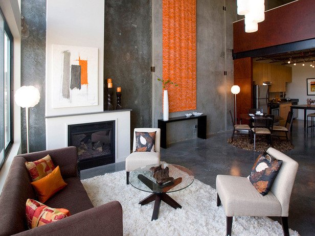 Gray Contemporary Living Room A Contemporary Living Room Using orange as Accent On Gray