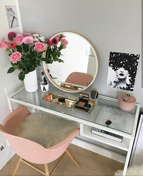 Make Up Vanity for Bedroom Shabby Chic Ivory and Rose Vintage Mason Jar Bathroom Set or
