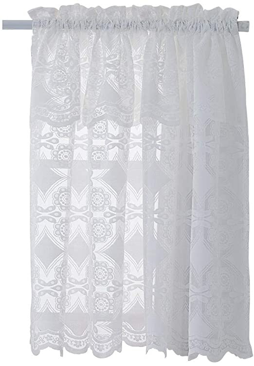Short Curtains for Bedroom Windows Homeyho Rod Pocket Sheer Cafe Curtain Kitchen Lace Tier Curtain with attached Valance Panel Half Curtains Small Curtains for Bathroom Windows Short