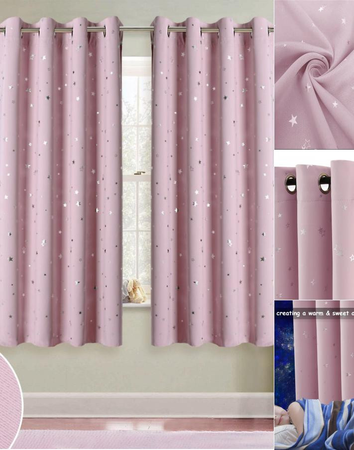 Short Curtains for Bedroom Windows Light Pink Blush Gray Star Short Window Curtains for Little Girl Bedroom