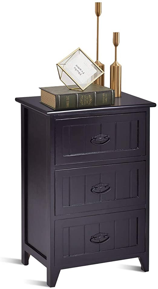 Side Table for Bedroom Giantex 3 Drawers Nightstand End Table Bedroom W Storage solid Structure and Stable Frame Elegant Style organizer Wooden Side Bedside Table 1