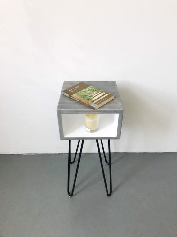 Small Bedroom Side Tables Modern Gray Night Stand Wood Bedside Table Mid Century Design Industrial End Tables Retro Grey Small Plant Stands Printer Stand