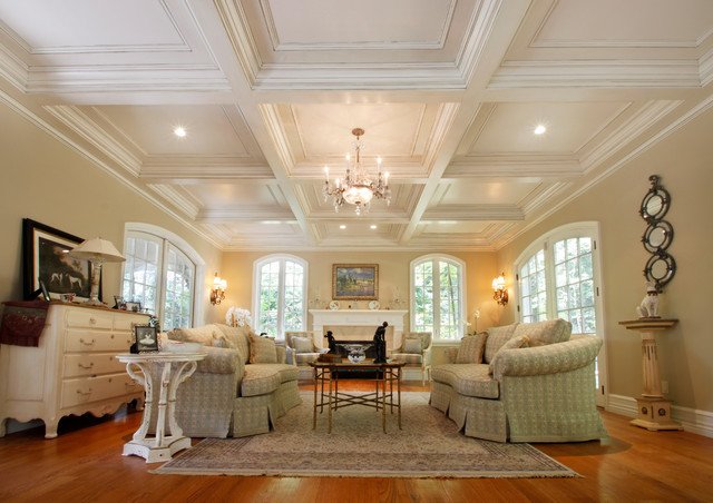 Traditional Living Room Ceiling Coffered Ceilings Traditional Living Room New York