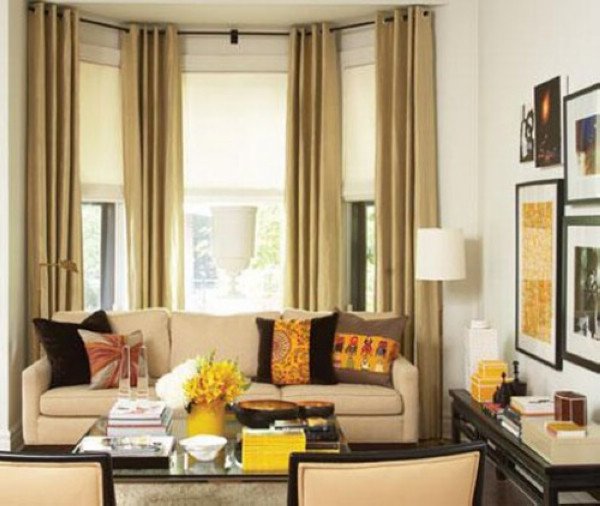 Traditional Living Room Windows Bay Window Treatment